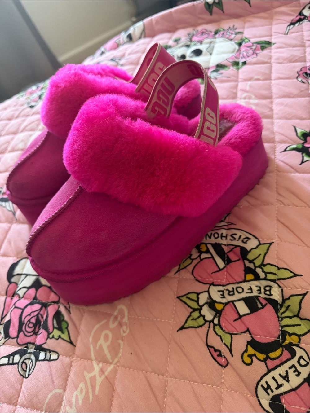 UGG  Hot Pink Fuzzy Slide Sandals with Slingback